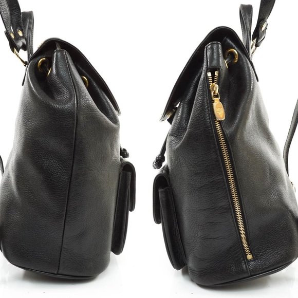 Auth Mcm Back Pack Bag Black Leather #27007M12